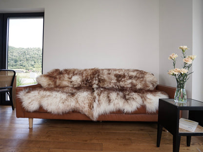 GIANT RUG FOUR sheepskin  Brown Throw Genuine leather Sheep Skin Decorative rug Brown comfy, cozy, Natural very thic!