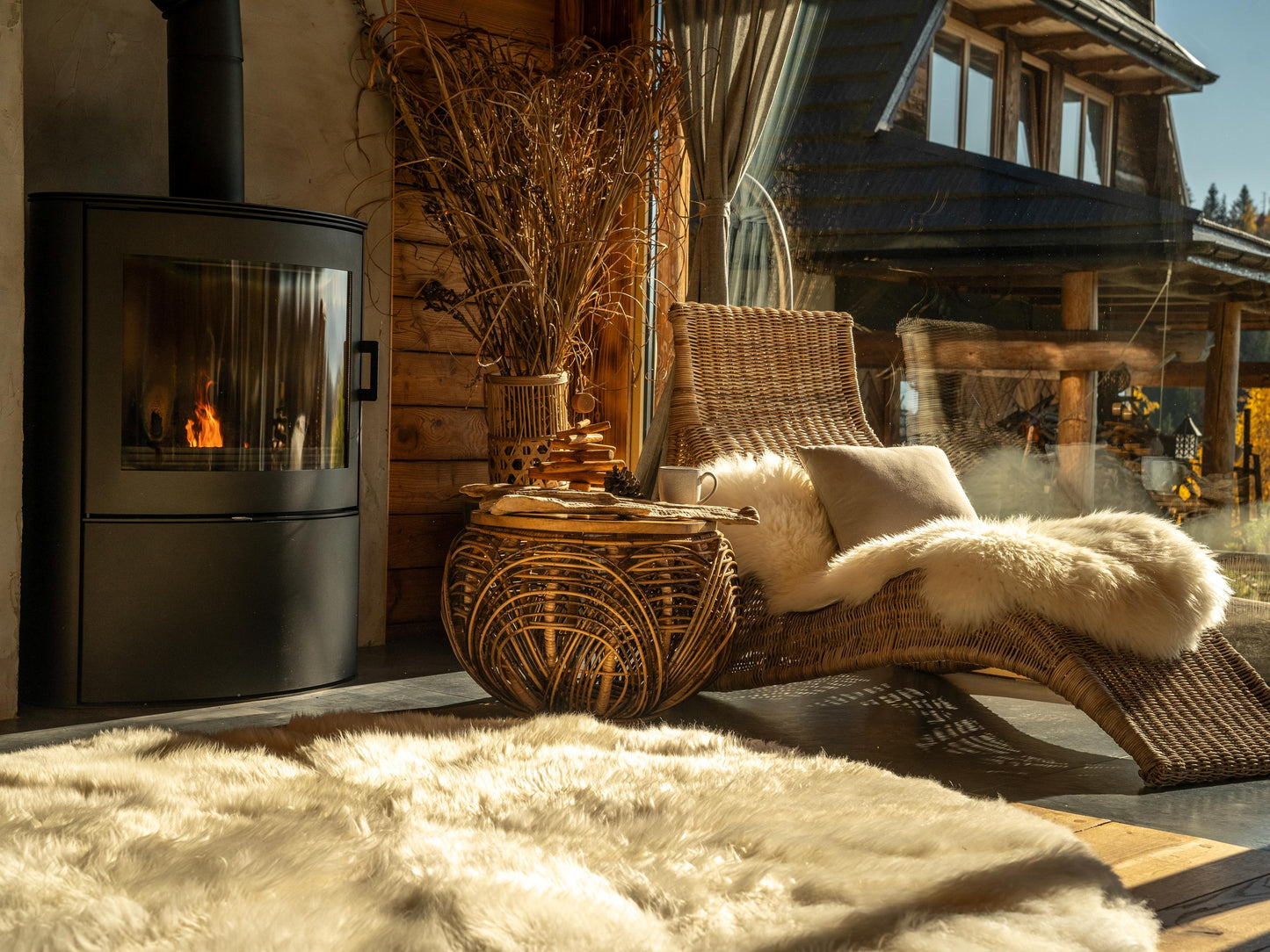 Natural Round Creamy White Sheepskin Rug, 74-Inch Wool Carpet Made from 8 Full-Size Hides
