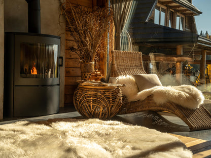 Natural Round Creamy White Sheepskin Rug, 74-Inch Wool Carpet Made from 8 Full-Size Hides