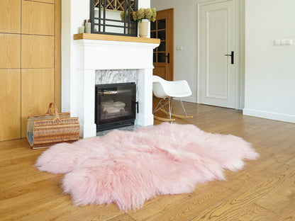 GIANT RUG FOUR sheepskin Pink Throw Genuine leather Sheep Skin Decorative rug Pink comfy, cozy, Natural very thick!