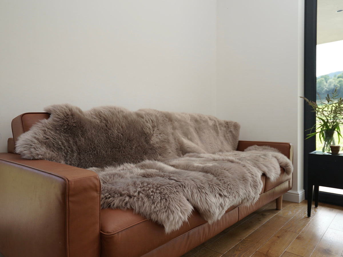 GIANT RUG FOUR sheepskin  Brown Throw Genuine leather Sheep Skin Decorative rug Light Brown comfy,