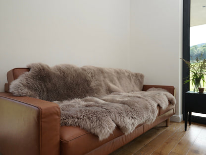 GIANT RUG FOUR sheepskin  Brown Throw Genuine leather Sheep Skin Decorative rug Light Brown comfy,