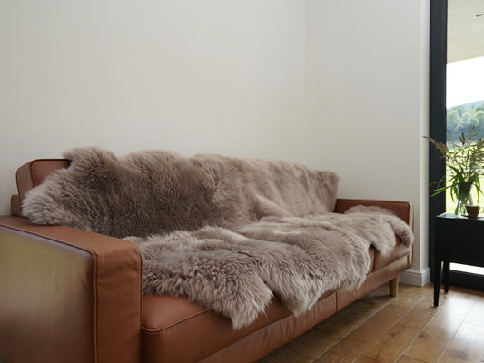 GIANT RUG FOUR sheepskin  Brown Throw Genuine leather Sheep Skin Decorative rug Light Brown comfy,