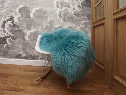 SHEEPSKIN Light Blue Aqua color Throw Genuine leather wool carpet Dyed Decorative rug  light blue comfy, cozy, hair is very thick, shiny !