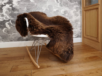 SHEEPSKIN Brown X  Throw Genuine leather wool carpet Decorative rug brown comfy, cozy, hair is very thick, shiny !