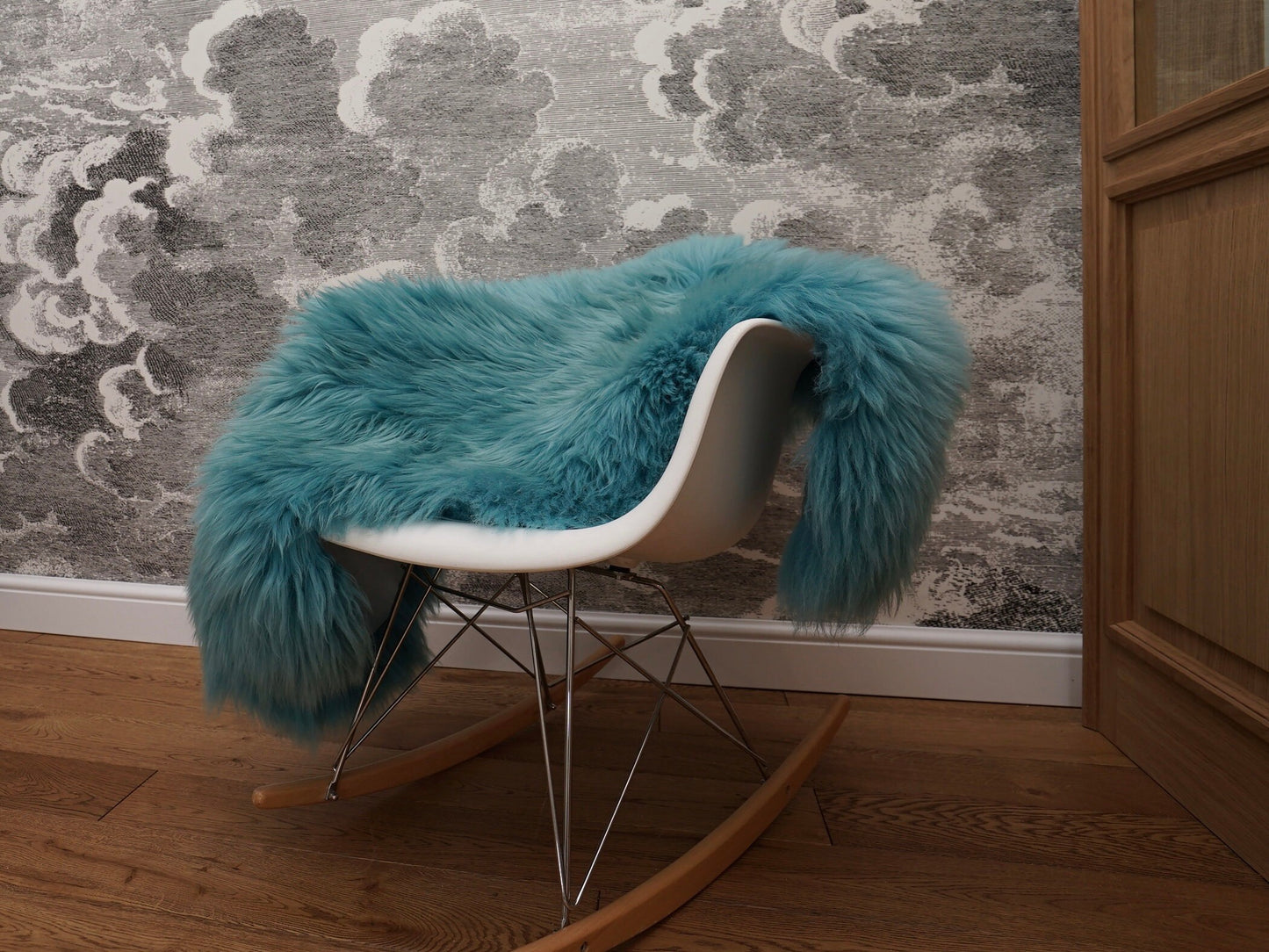 SHEEPSKIN Light Blue Aqua color Throw Genuine leather wool carpet Dyed Decorative rug  light blue comfy, cozy, hair is very thick, shiny !
