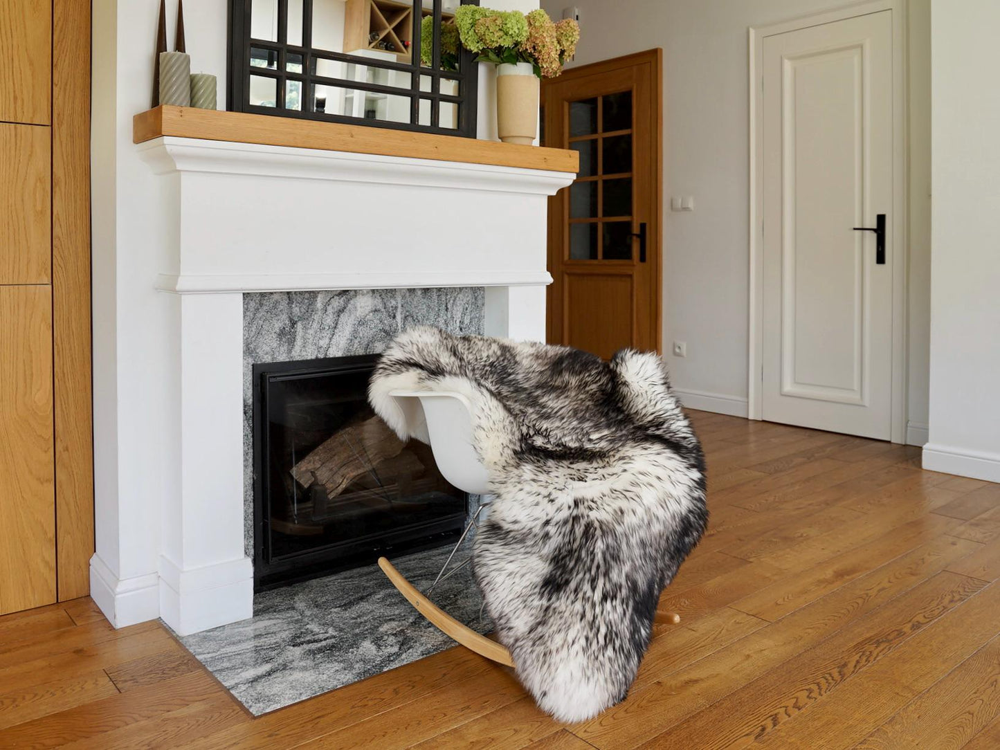 Natural Sheepskin Rug with Black-Dyed Wool Tips, Soft Fluffy Genuine Wool Pelt, 50 x 30 Inch Luxury Accent for Bedroom, Chair, Bench, or Cozy Corner
