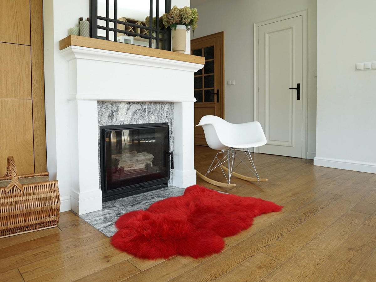 Regular SHEEPSKIN Red Throw Genuine leather Sheep Skin 50 " x 30"  Decorative rug Natural comfy, cozy, hiny !