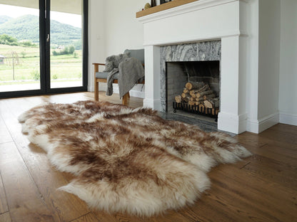 GIANT RUG FOUR sheepskin  Brown Throw Genuine leather Sheep Skin Decorative rug Brown comfy, cozy, Natural very thic!