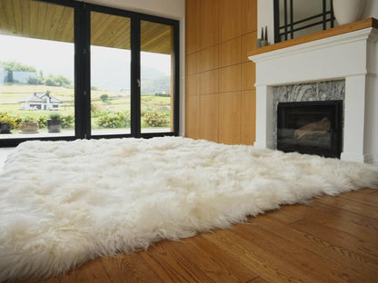 8x10 ft Natural White Sheepskin Rug, Genuine Leather Wool Shag Area Rug, Hand-Stitched Plush Patchwork Carpet for Living Room or Bedroom