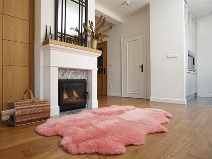GIANT RUG FOUR sheepskin Pink Throw Genuine leather Sheep Skin Decorative rug Pink comfy, cozy, Natural very thick!