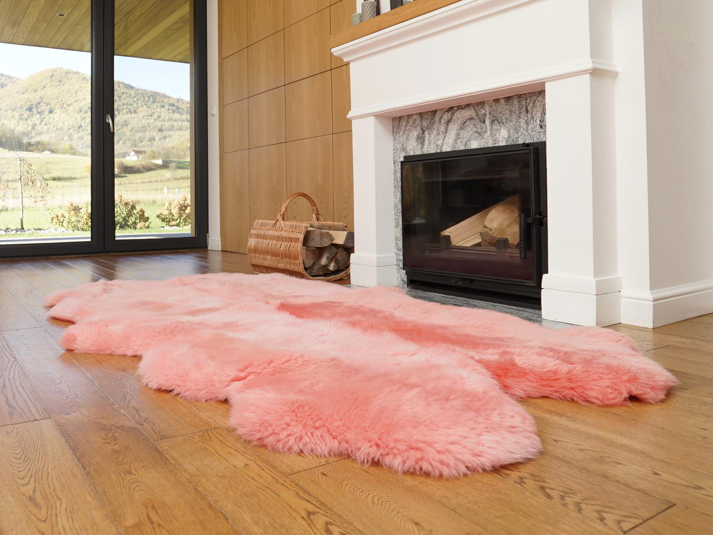GIANT RUG FOUR sheepskin Pink Throw Genuine leather Sheep Skin Decorative rug Pink comfy, cozy, Natural very thick!