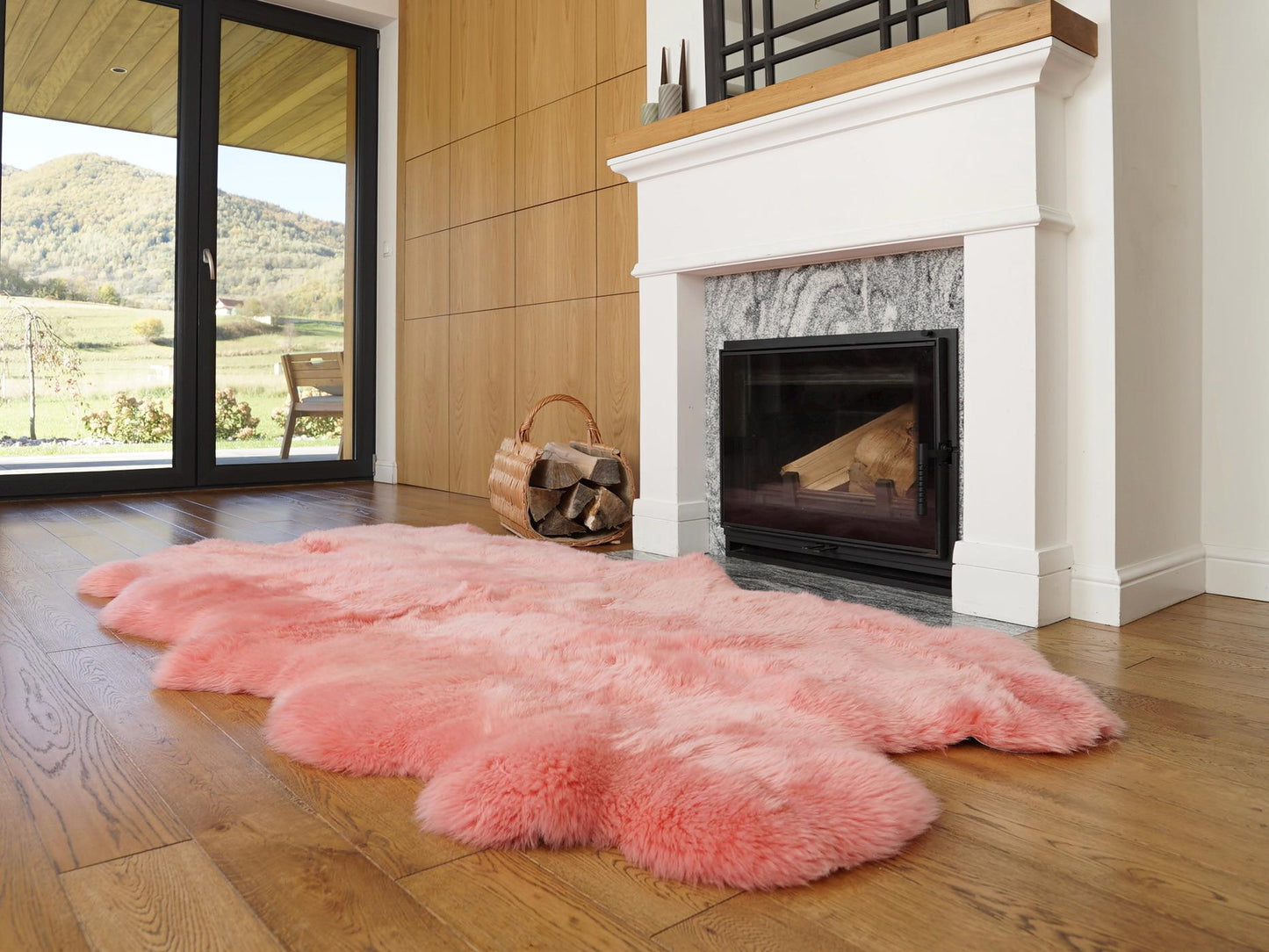 GIANT RUG FOUR sheepskin Pink Throw Genuine leather Sheep Skin Decorative rug Pink comfy, cozy, Natural very thick!