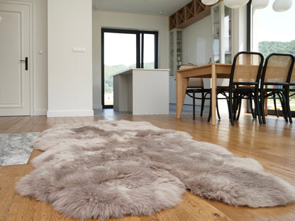 GIANT RUG FOUR sheepskin  Brown Throw Genuine leather Sheep Skin Decorative rug Light Brown comfy,