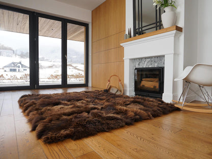 Natural Brown Sheepskin Rug 80 x 65 in, Genuine Long Wool Patchwork Area Rug, Large Sheep Skin Throw for Sofa, Chair or Floor Decor