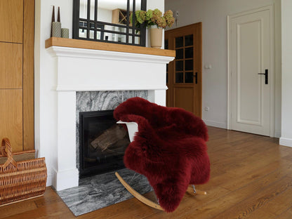 Burgundy Genuine Sheepskin Rug, Soft Wool Throw with Leather Backing, 50 x 30 in