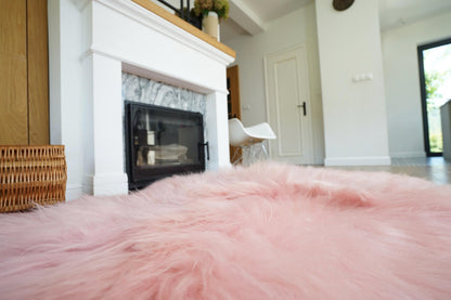 GIANT RUG FOUR sheepskin Pink Throw Genuine leather Sheep Skin Decorative rug Pink comfy, cozy, Natural very thick!
