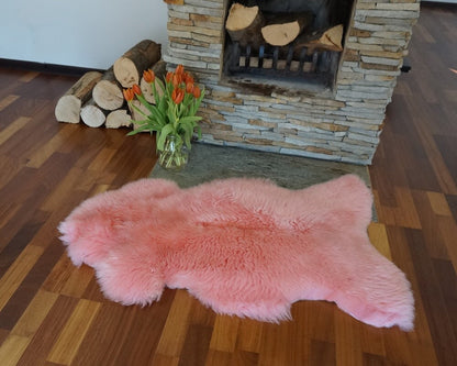 Genuine Sheepskin Rug: Pink Pastel Dyed Wool Carpet (50" x 28")