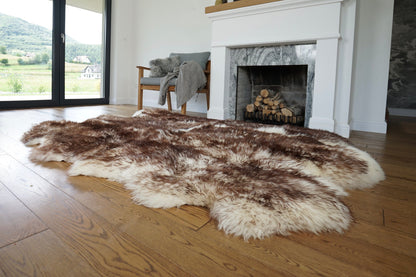 GIANT RUG FOUR sheepskin  Brown Throw Genuine leather Sheep Skin Decorative rug Brown comfy, cozy, Natural very thic!