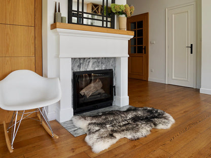 Natural Sheepskin Rug with Black-Dyed Wool Tips, Soft Fluffy Genuine Wool Pelt, 50 x 30 Inch Luxury Accent for Bedroom, Chair, Bench, or Cozy Corner
