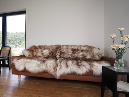 GIANT RUG FOUR sheepskin  Brown Throw Genuine leather Sheep Skin Decorative rug Brown comfy, cozy, Natural very thic!