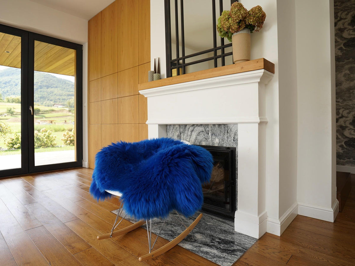 Navy Blue Genuine Sheepskin Rug, Natural Wool and Leather Throw, Soft Plush Hide, 50 x 28 Inches