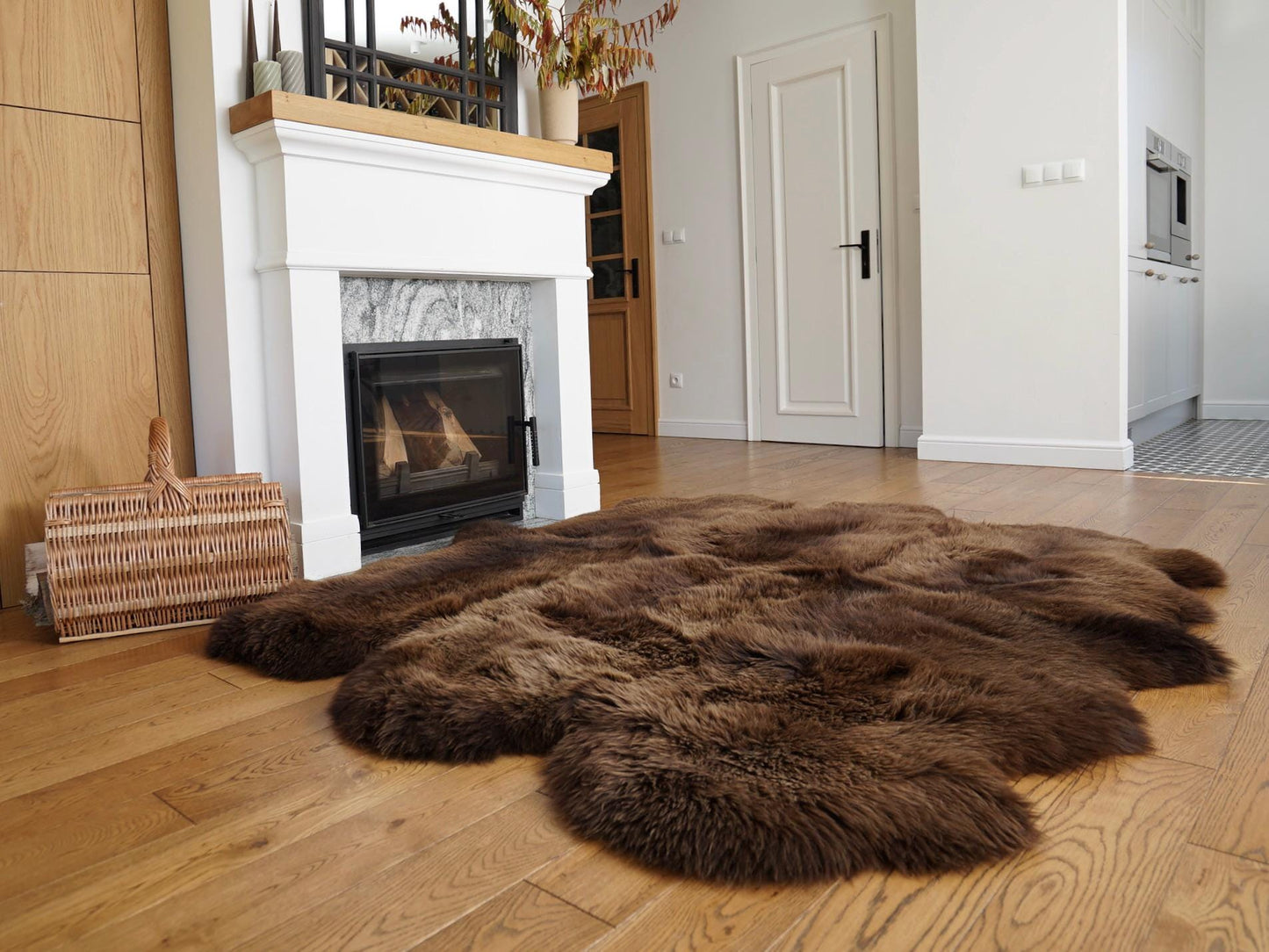 Brown Sexto Genuine Sheepskin Rug, 80 x 70 in (200 x 180 cm), Luxury XL Natural Wool Fur Area Rug, Four-Hide Design