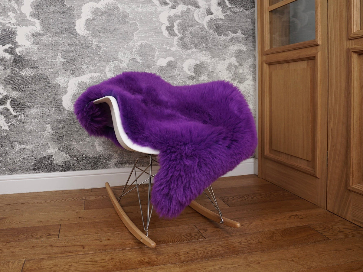 SHEEPSKIN  Violet  Throw Genuine leather wool carpet Dyed Decorative rug  comfy, cozy, hair is very thick, shiny !
