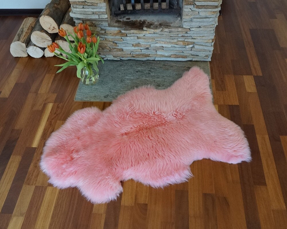Genuine Sheepskin Rug: Pink Pastel Dyed Wool Carpet (50" x 28")