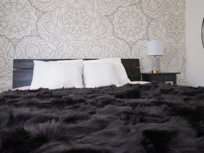 Genuine Toscana Lamb Sheepskin Throw Blanket Rug Black  Bed Spread Sofa Throw Rug Black Rug Large Rug