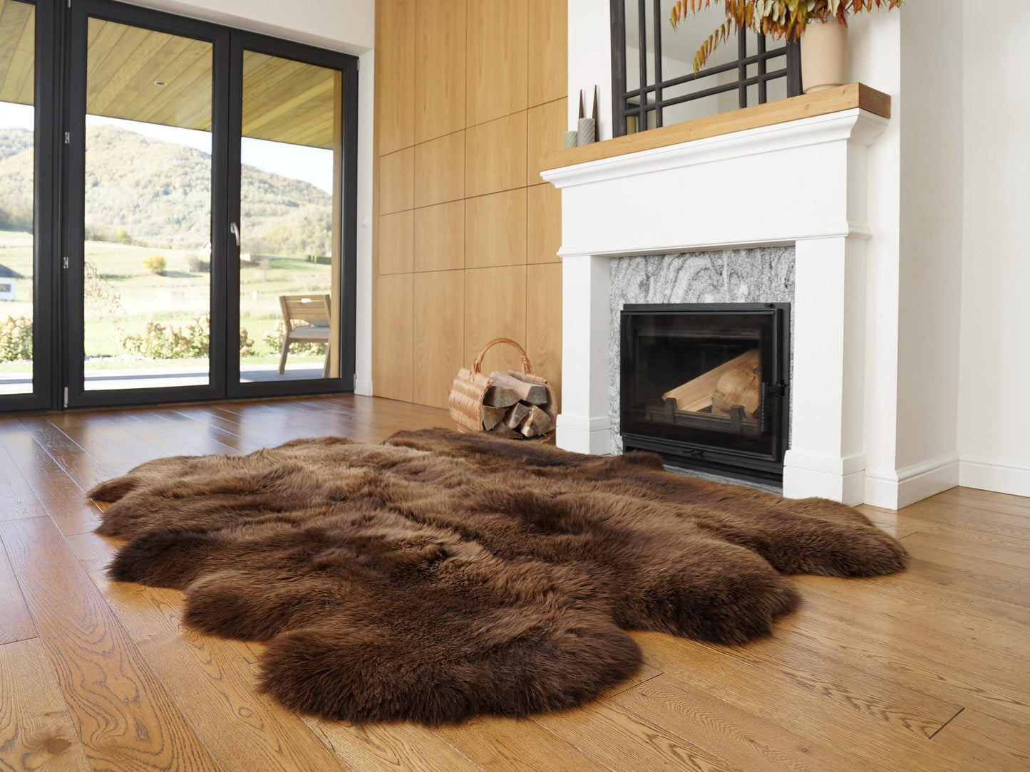 Brown Sexto Genuine Sheepskin Rug, 80 x 70 in (200 x 180 cm), Luxury XL Natural Wool Fur Area Rug, Four-Hide Design