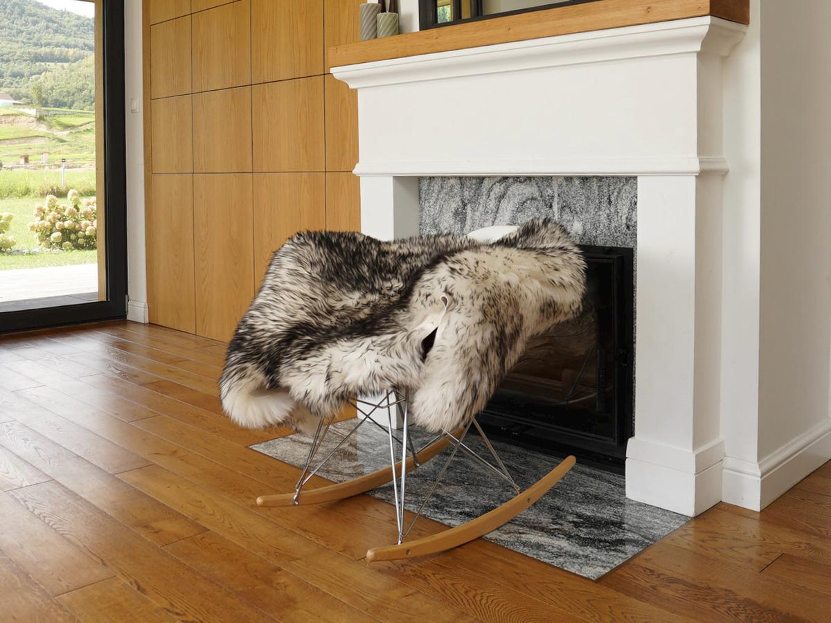 Natural Sheepskin Rug with Black-Dyed Wool Tips, Soft Fluffy Genuine Wool Pelt, 50 x 30 Inch Luxury Accent for Bedroom, Chair, Bench, or Cozy Corner