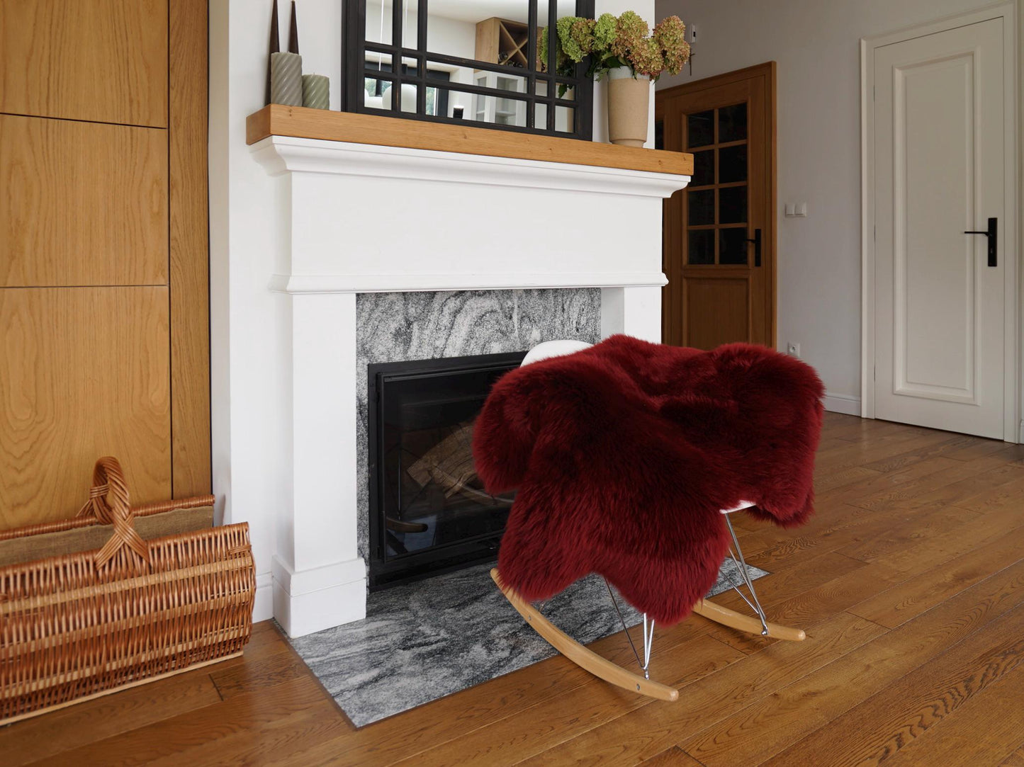 Burgundy Genuine Sheepskin Rug, Soft Wool Throw with Leather Backing, 50 x 30 in