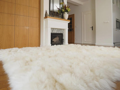 8x10 ft Natural White Sheepskin Rug, Genuine Leather Wool Shag Area Rug, Hand-Stitched Plush Patchwork Carpet for Living Room or Bedroom