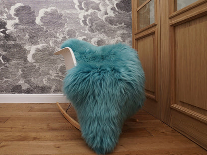 SHEEPSKIN Light Blue Aqua color Throw Genuine leather wool carpet Dyed Decorative rug  light blue comfy, cozy, hair is very thick, shiny !