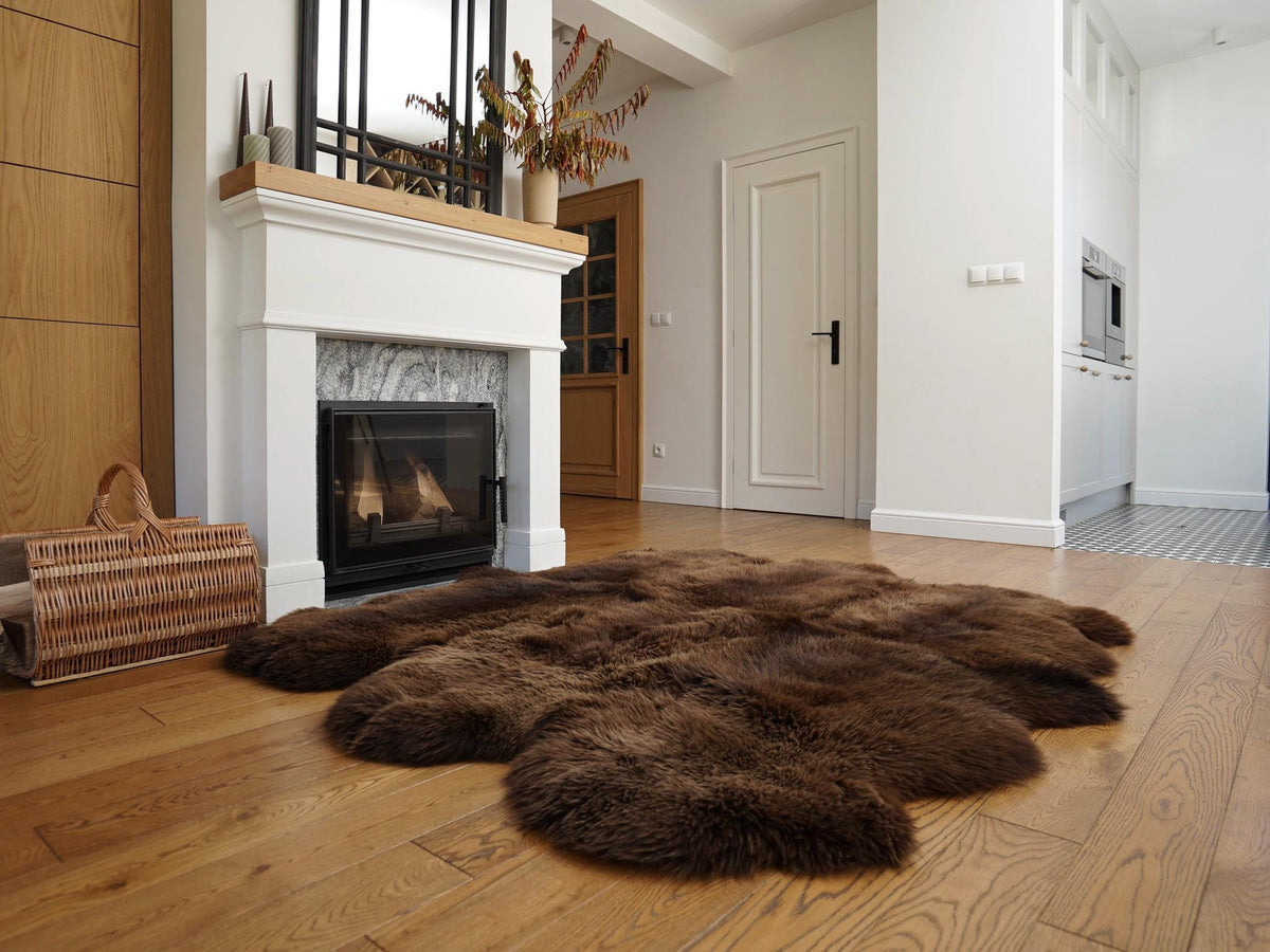 Brown Sexto Genuine Sheepskin Rug, 80 x 70 in (200 x 180 cm), Luxury XL Natural Wool Fur Area Rug, Four-Hide Design
