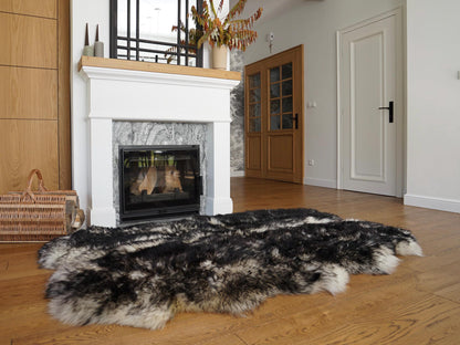 GIANT RUG FOUR sheepskin  Black Throw Genuine leather Sheep Skin Decorative rug Brown comfy, cozy, Natural very thic!