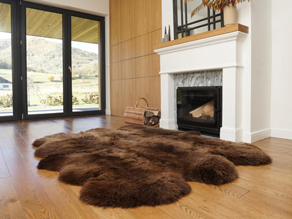 Brown Sexto Genuine Sheepskin Rug, 80 x 70 in (200 x 180 cm), Luxury XL Natural Wool Fur Area Rug, Four-Hide Design