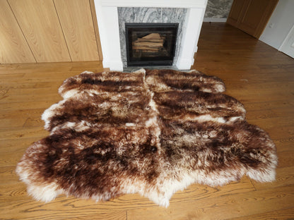 Rug EIGHT SHEEPSKIN MouflonThrow Genuine Leather Sheep Skin Decorative rug - White, Brown comfy, cozy, natural very thick!