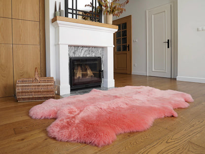 GIANT RUG FOUR sheepskin Pink Throw Genuine leather Sheep Skin Decorative rug Pink comfy, cozy, Natural very thick!