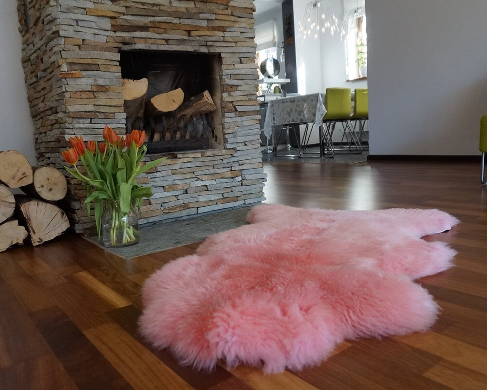Genuine Sheepskin Rug: Pink Pastel Dyed Wool Carpet (50" x 28")