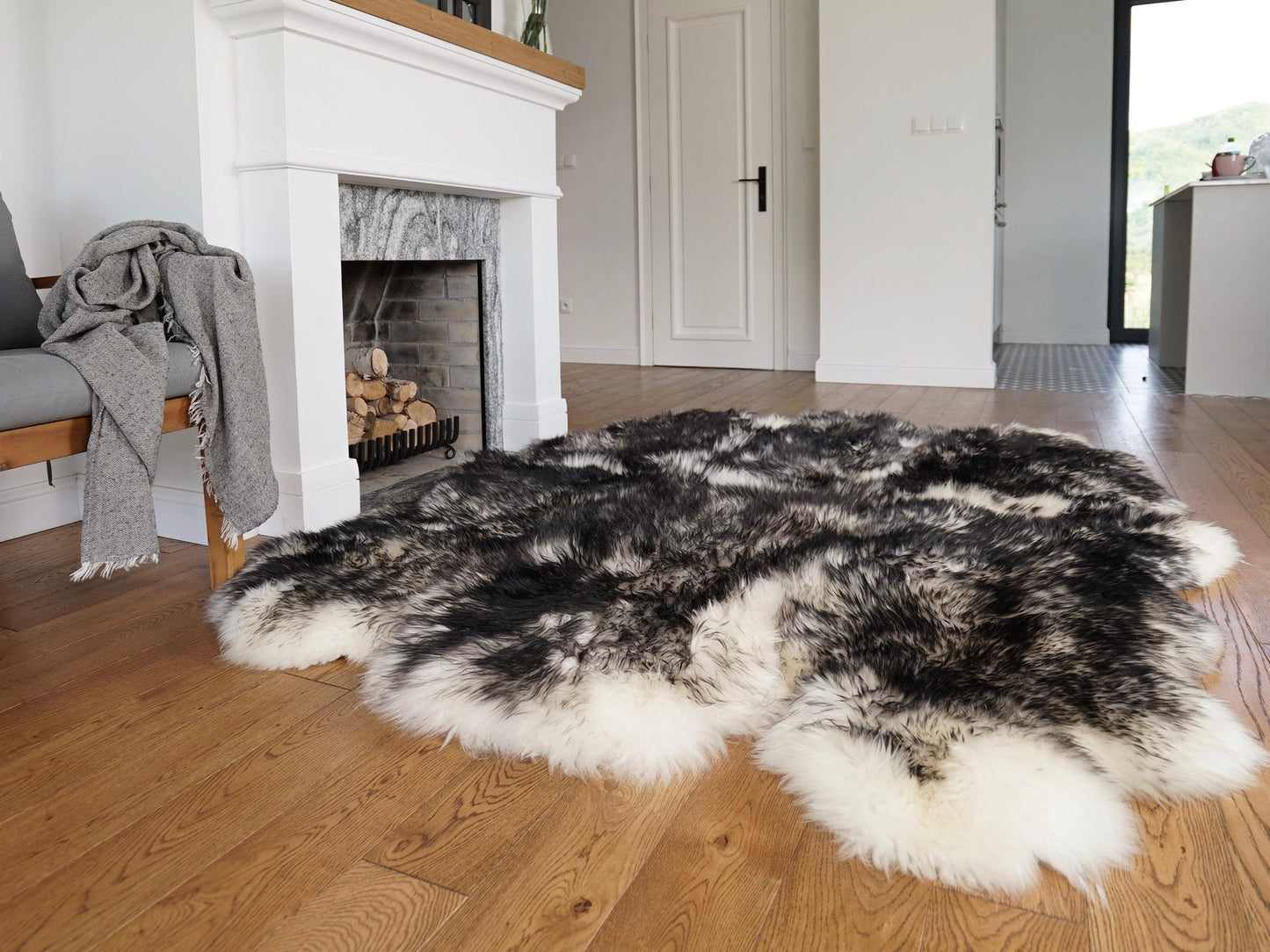 Extra Large White Mouflon Sheepskin Rug, Genuine Wool Fur Area Rug, Sexto Hide, 200 x 180 cm (79 x 71 in)