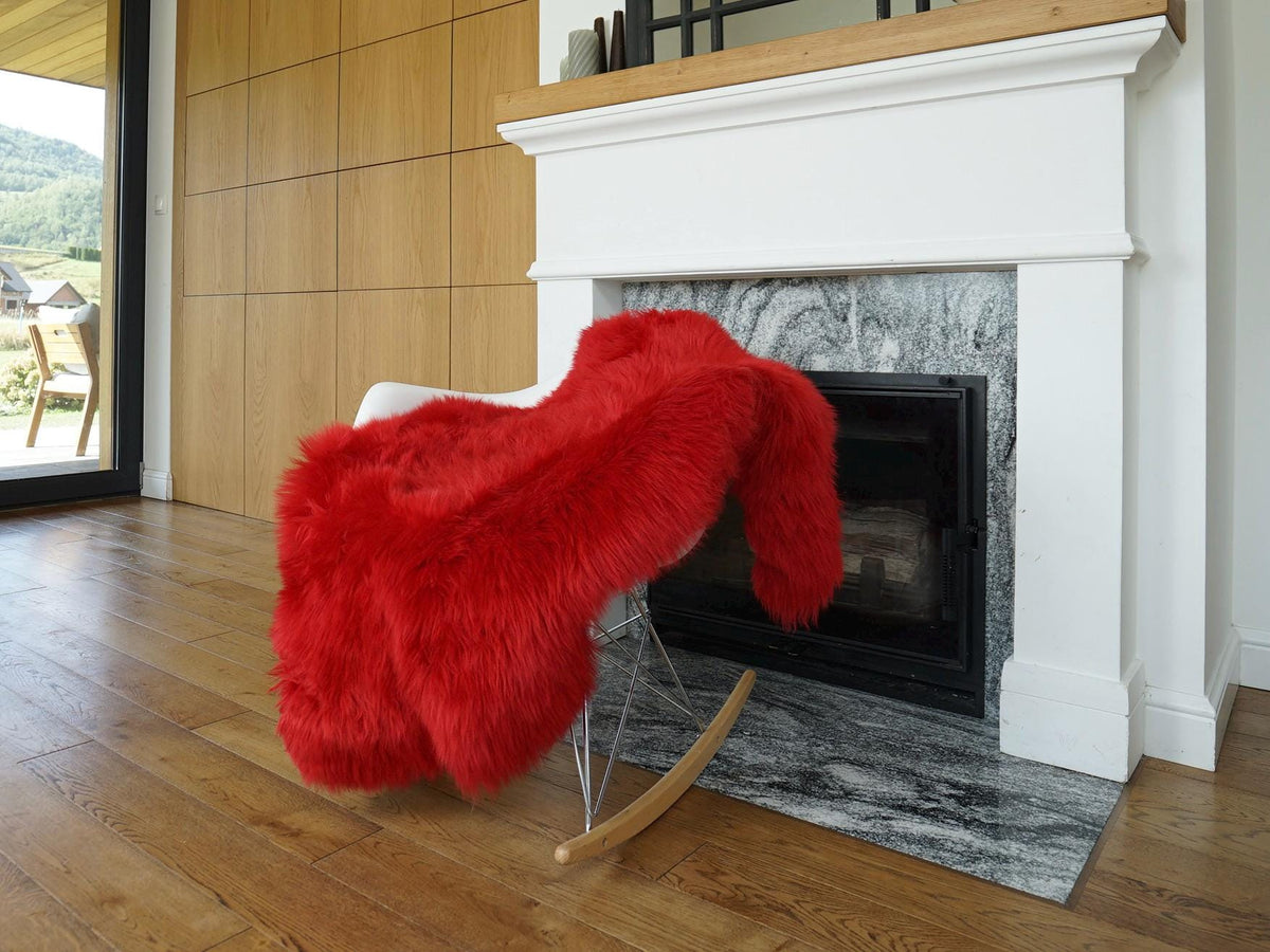 Regular SHEEPSKIN Red Throw Genuine leather Sheep Skin 50 " x 30"  Decorative rug Natural comfy, cozy, hiny !