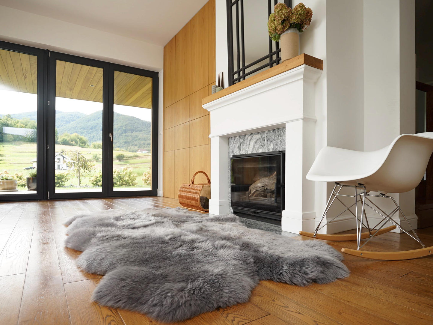 GIANT RUG FOUR sheepskin Gray Throw Genuine leather Sheep Skin Decorative rug Light Brown comfy, cozy, Natural very thick Grey