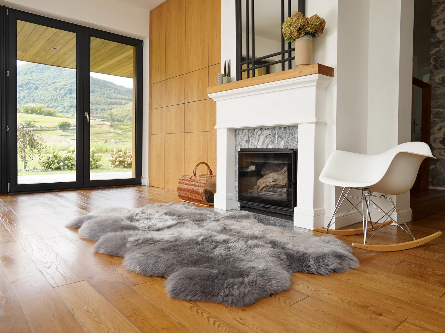 GIANT RUG FOUR sheepskin Gray Throw Genuine leather Sheep Skin Decorative rug Light Brown comfy, cozy, Natural very thick Grey