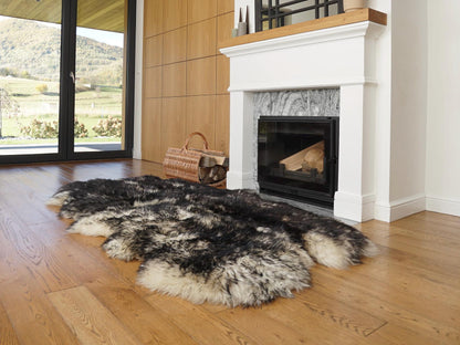 GIANT RUG FOUR sheepskin  Black Throw Genuine leather Sheep Skin Decorative rug Brown comfy, cozy, Natural very thic!