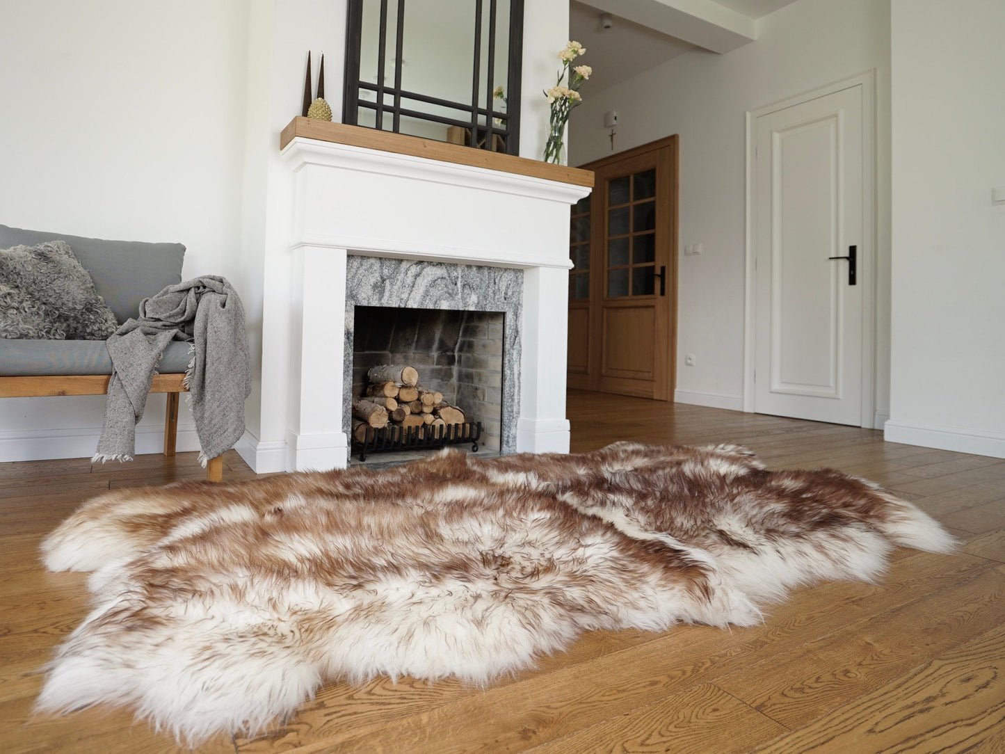 GIANT RUG FOUR sheepskin  Brown Throw Genuine leather Sheep Skin Decorative rug Brown comfy, cozy, Natural very thic!