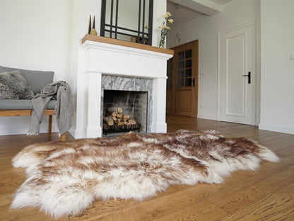 GIANT RUG FOUR sheepskin  Brown Throw Genuine leather Sheep Skin Decorative rug Brown comfy, cozy, Natural very thic!