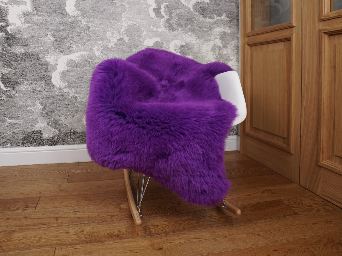 SHEEPSKIN  Violet  Throw Genuine leather wool carpet Dyed Decorative rug  comfy, cozy, hair is very thick, shiny !