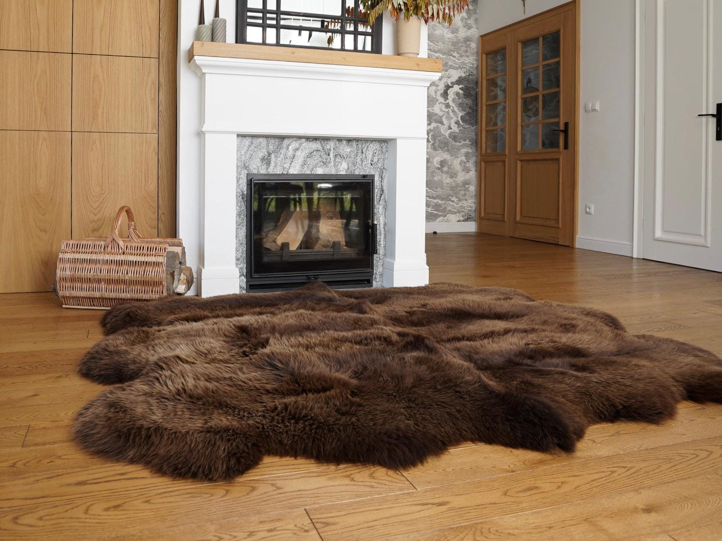 Brown Sexto Genuine Sheepskin Rug, 80 x 70 in (200 x 180 cm), Luxury XL Natural Wool Fur Area Rug, Four-Hide Design